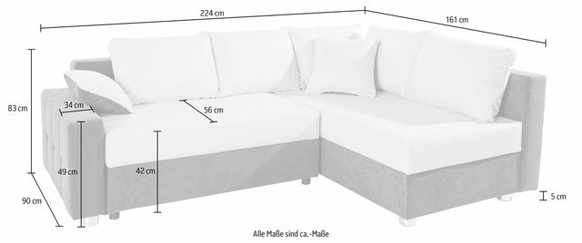 COLLECTION AB L-Hoekbank "Parma" cappuccino met bedfunctie en veerkern