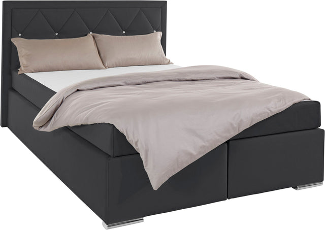 Leonique boxspring "Alfie" zwart 140X200 inclusief topper
