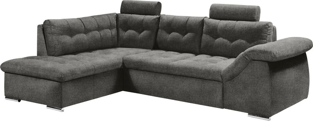 ED EXCITING DESIGN L-Hoekbank "Oman" antraciet chaise longue links met bedfunctie, bedkast, armleuningverstelling en hoofdsteunen