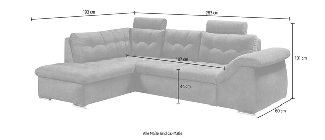 ED EXCITING DESIGN L-Hoekbank "Oman" antraciet chaise longue links met bedfunctie, bedkast, armleuningverstelling en hoofdsteunen
