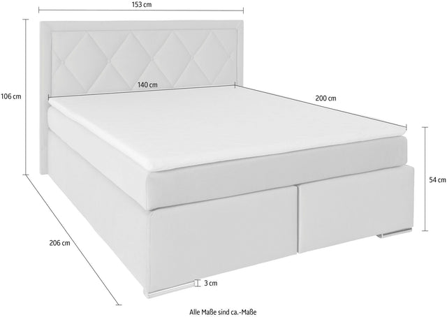 Leonique boxspring "Alfie" zwart 140X200 inclusief topper