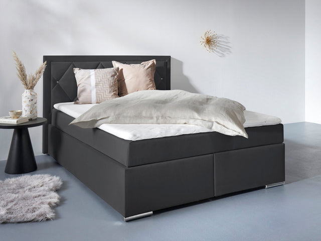 Leonique boxspring "Alfie" zwart 140X200 inclusief topper