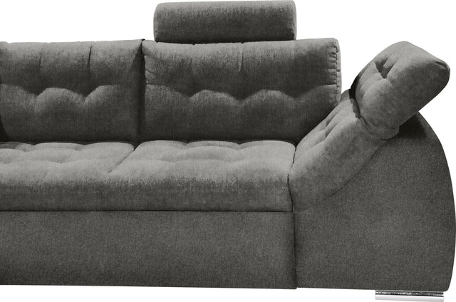 ED EXCITING DESIGN L-Hoekbank "Oman" antraciet chaise longue links met bedfunctie, bedkast, armleuningverstelling en hoofdsteunen