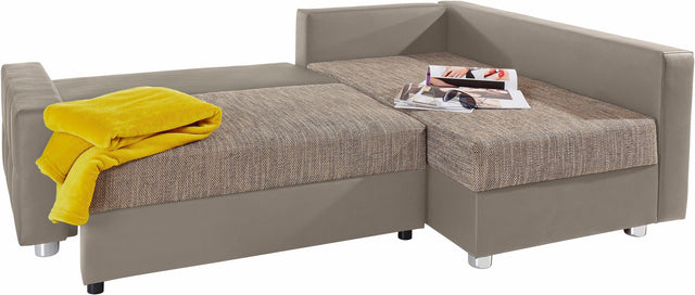 COLLECTION AB L-Hoekbank "Parma" cappuccino met bedfunctie en veerkern