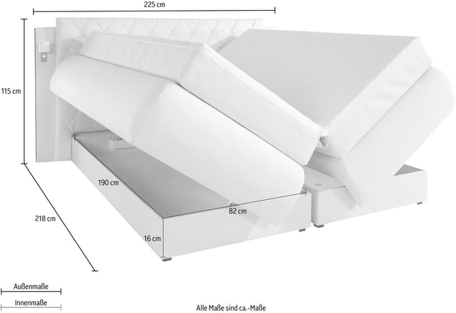 COLLECTION AB "Amalfi" boxspring wit inclusief opbergruimt, LED-verlichting en topper