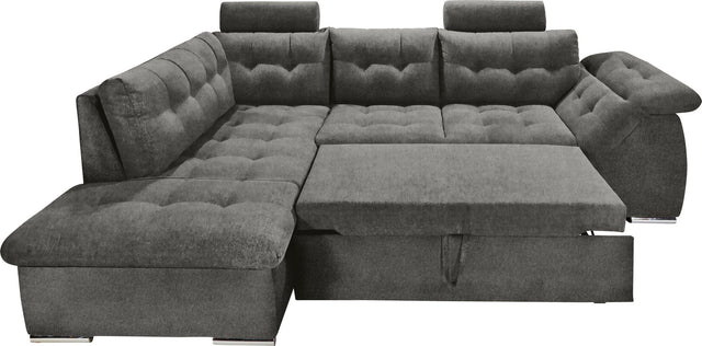 ED EXCITING DESIGN L-Hoekbank "Oman" antraciet chaise longue links met bedfunctie, bedkast, armleuningverstelling en hoofdsteunen