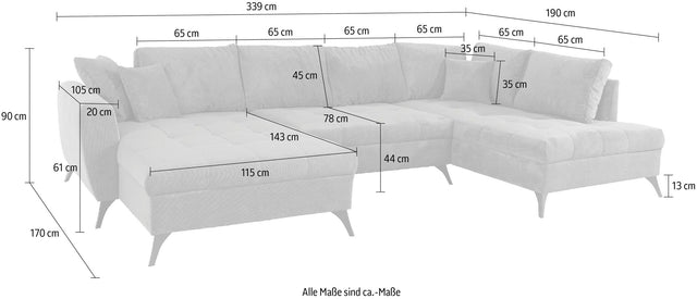 INOSIGN U-Hoekbank "Lörby luxe" antraciet chaise longue rechts
