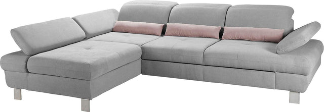 Places of Style L-Hoekbank "Nyon" grijs chaise longue rechts met slaapbank & hoofdbord- en armleuningverstelling