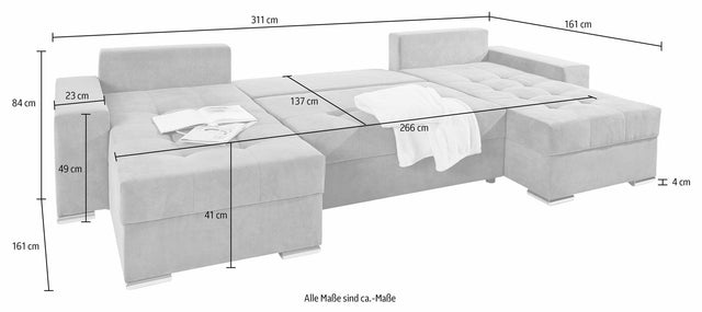 COLLECTION AB "Josy" antraciet 2 XL chaise longues met bedfunctie en opbergruimte