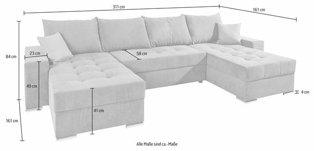 COLLECTION AB "Josy" anthracite 2 méridiennes XL avec fonction lit et rangements
