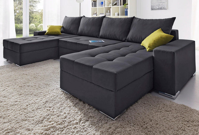 COLLECTION AB "Josy" anthracite 2 méridiennes XL avec fonction lit et rangements