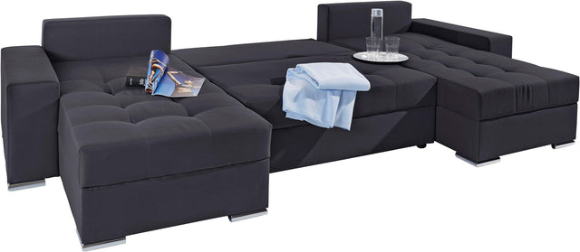 COLLECTION AB "Josy" anthracite 2 méridiennes XL avec fonction lit et rangements