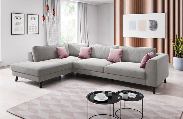 INOSIGN L-Hoekbank "Laurentia" lichtgrijs chaise longue links met 4 sierkussens