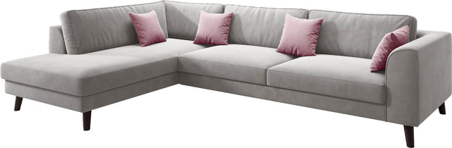 INOSIGN L-Hoekbank "Laurentia" lichtgrijs chaise longue links met 4 sierkussens