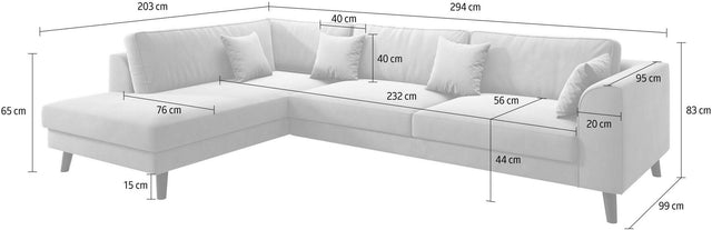 INOSIGN L-Hoekbank "Laurentia" lichtgrijs chaise longue links met 4 sierkussens