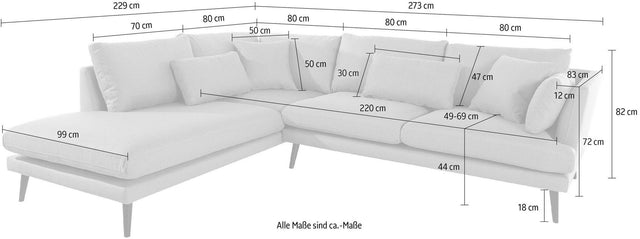 Andas nordic interior "Gondola" grijs chaise longue links met houten poten