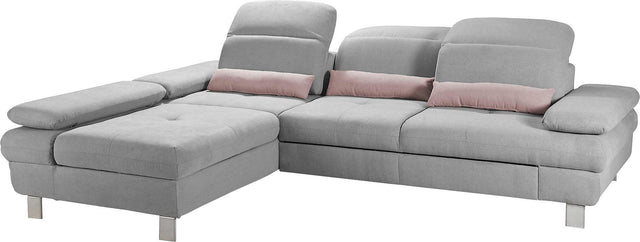 Places of Style L-Hoekbank "Nyon" grijs chaise longue rechts met hoofdbord- en armleuningverstelling