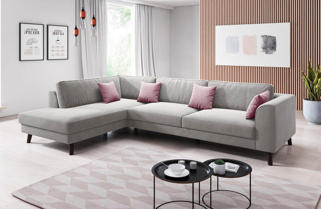 INOSIGN Canapé d'angle en L "Laurentia" gris clair méridienne gauche avec 4 coussins décoratifs