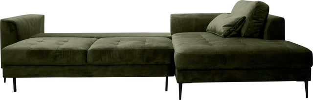 TRENDMANUFAKTUR Canapé d'angle "Luzi" kaki méridienne droite avec fonction lit et espace de rangement