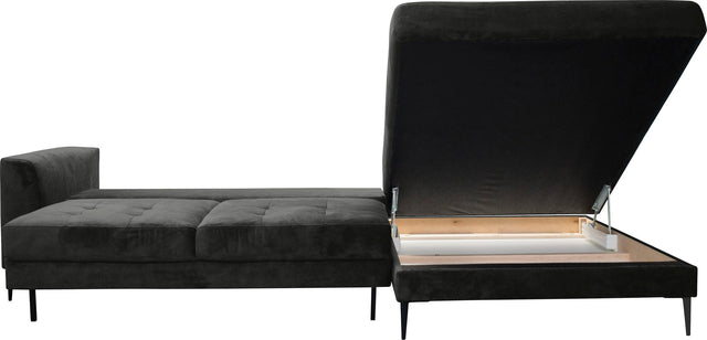 TRENDMANUFAKTUR Canapé d'angle en L "Luzi" gris foncé méridienne droite avec fonction lit et espace de rangement