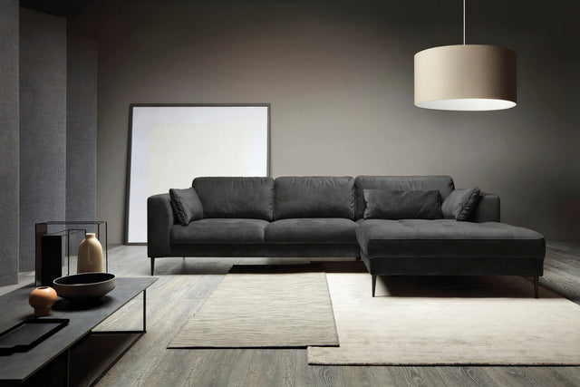TRENDMANUFAKTUR L-Corner sofa "Luzi" dark gray chaise longue right with bed function and storage space