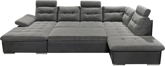 ED EXCITING DESIGN U-corner sofa "Jakarta" black chaise longue right with bed function and storage space